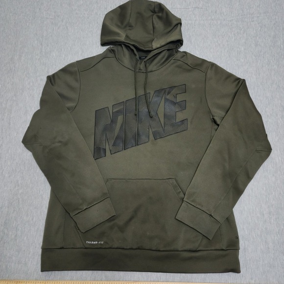 Nike Other - Nike Therma FIT Hoodie Mens L Olive Green Pullover Sweatshirt Distressed Gym